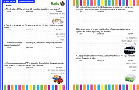 Colección De Problemas Para 4º De Primaria En Pdf E Interactivos