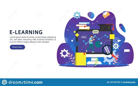 E Learning Concept With Computer Book And Tiny People Character In