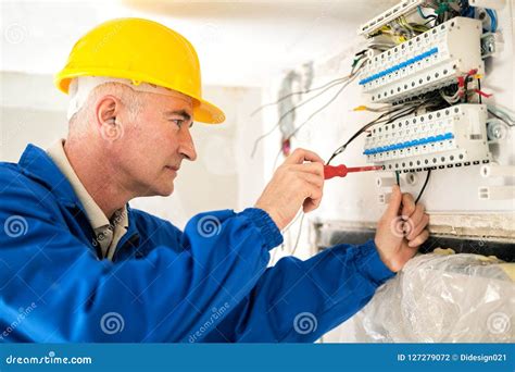 Experienced Electrician Doing Electrical Work Stock Photo Image Of