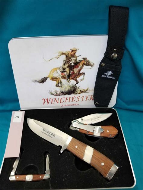 Winchester 2004 limited edition 3 knife set with tin and nylon sheath. WINCHESTER LIMITED EDITION 3 KNIFE SET IN COLLECTOR TIN