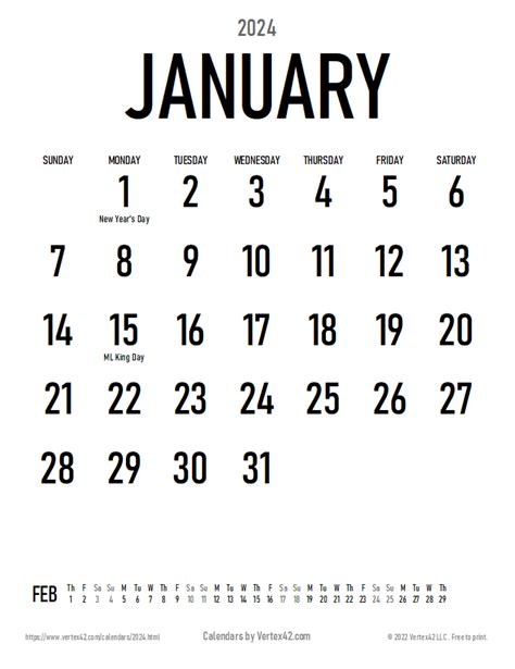 12 Month Calendar 2024 Printable Free