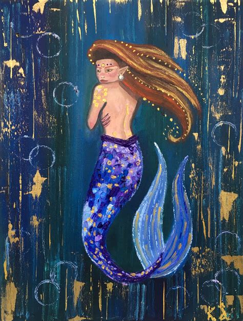 Mermaid Painting Original Art Mermaid Canvas Art X Etsy