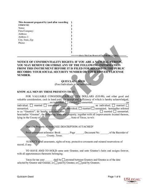 Texas Quitclaim Deed For Four Grantors To An Individual Form Online
