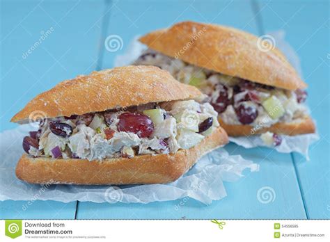 In una ciotola versate lo yogurt, aggiungete il pollo a cubetti, 3 cucchiaini di curry, il ginger grattugiato il sale e il pepe. Panino Dell'insalata Di Pollo Con Yogurt Greco Immagine ...