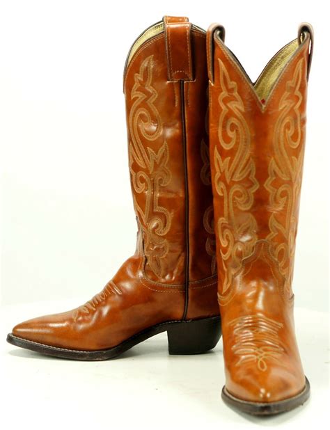 Justin Womens Caramel Leather Western Cowboy Boots Boho Vintage Usa