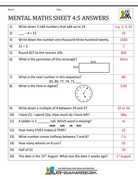 3rd Grade Math Trivia Questions And Answers