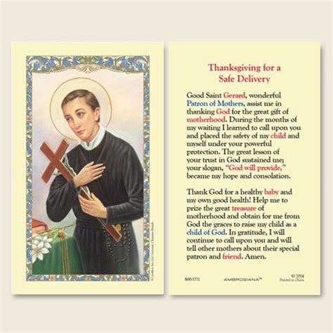 Saint Gerard Thanksgiving Novena For A Safe Delivery Holy Card 25