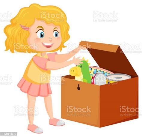 A Girl Putting Her Toy Into The Box Stock Illustration Download Image Now Art Cartoon