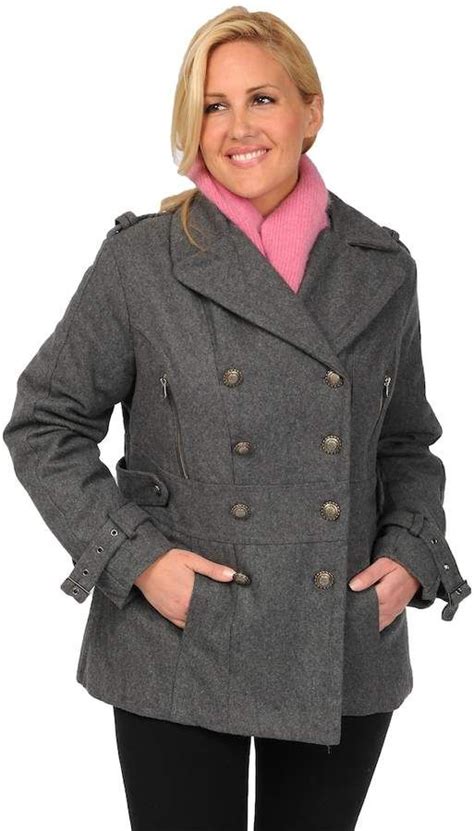 Plus Size Excelled Military Wool Blend Peacoat Peacoat Womens