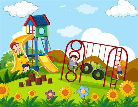 Children Playing At Playground 299706 Vector Art At Vecteezy