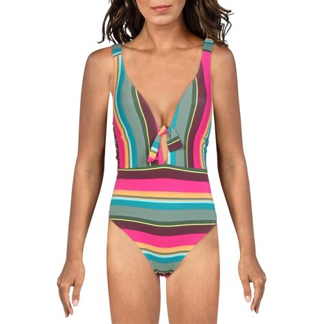 bcbg anything womens plunging striped one piece swimsuit