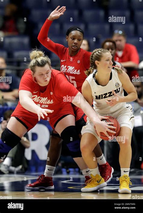Missouri Guard Lauren Aldridge Right Protects The Ball From Mississippis Shelby Gibson Left