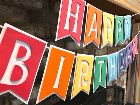 Rainbow Birthday Banner Personalized Colorful Party Happy Birthday