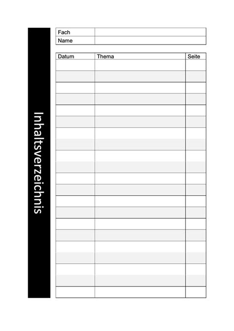 Inhaltsverzeichnis Vorlage - gratis Word- und PDF-Vorlage