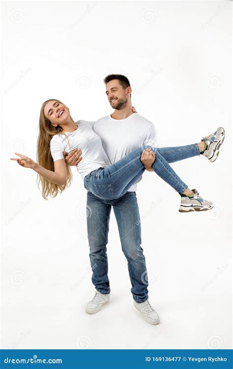 Man Holding Girlfriend On His Arms Stock Image Image Of Lover Enjoying 169136477