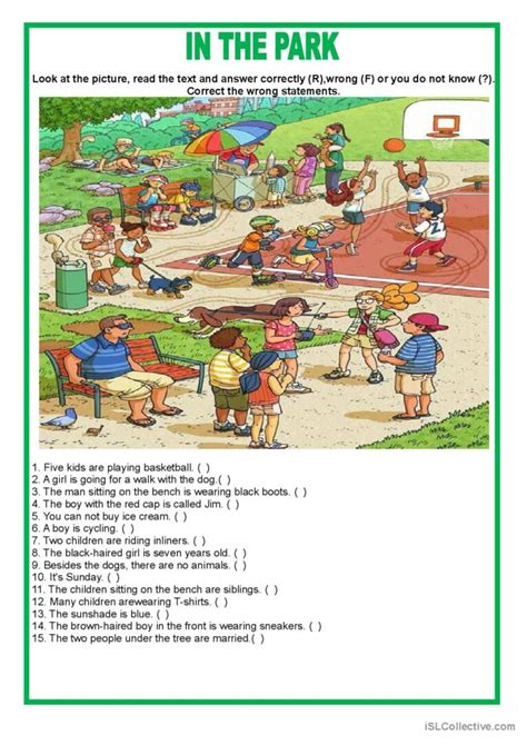 Picture Description In The Park P English Esl Worksheets Pdf And Doc