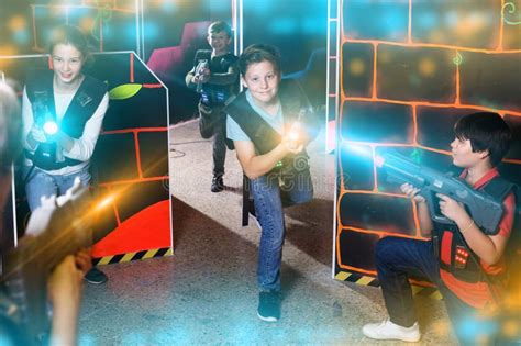 Kids Playing Laser Tag On Labyrinth Stock Photo Image Of Extreme