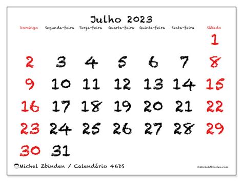 Calendário De Julho De 2023 Para Imprimir “54sd” Michel Zbinden Mo