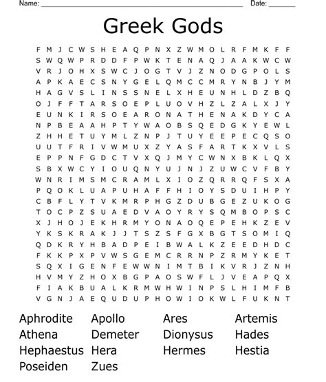 Greek Gods Word Search Wordmint