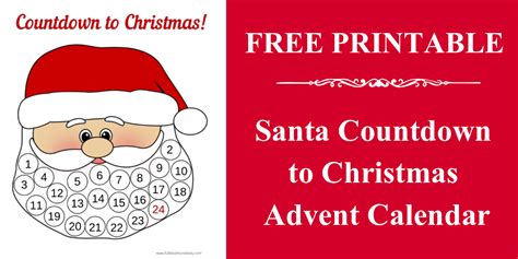 Santa Countdown To Christmas Advent Calendar Free Printable Full