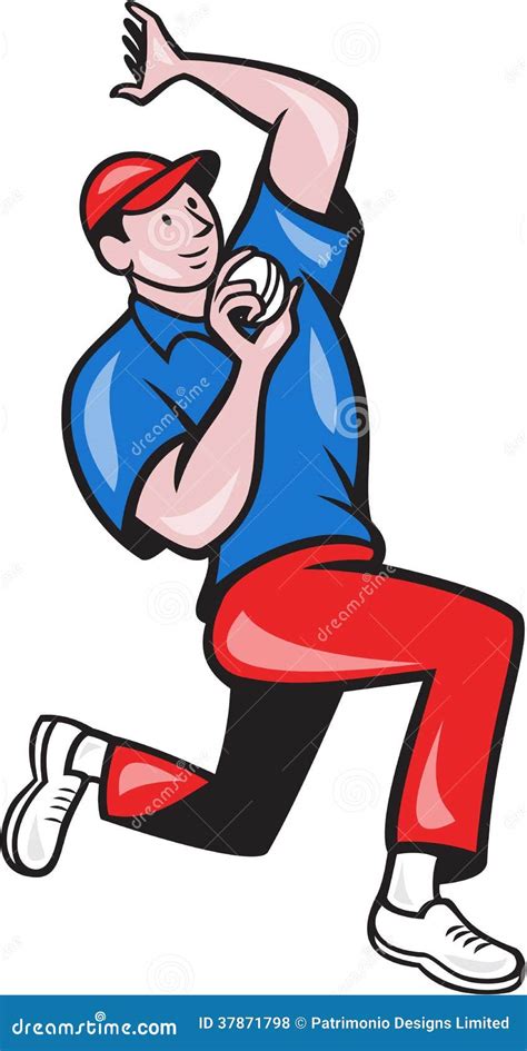 Cricket Fast Bowler Bowling Ball Front Cartoon Royalty Free Stock Photo