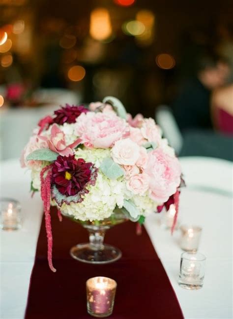 Popular flower arrangement delivered by ferns n petals. Blush, burgundy and cream centerpiece :: flowers by Blue ...