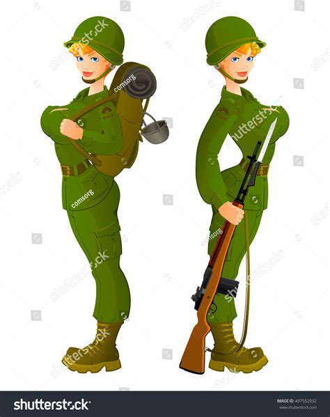 female soldiers military uniform set mascots vetor stock livre de direitos 497552932