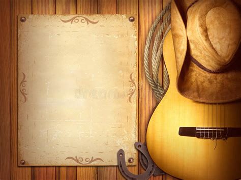 American Country Music Posterwood Background With Guitar American