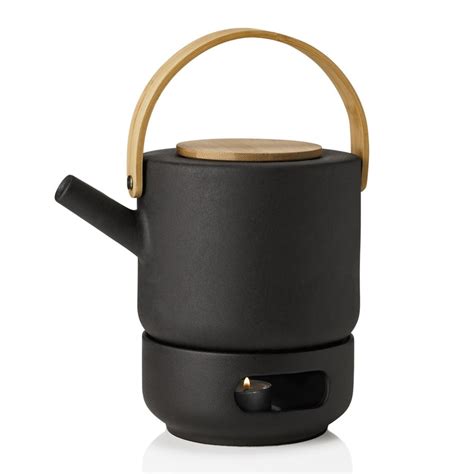 Good for hot, iced tea, coffee (bag coffee) brew; Stelton Theo Teapot and Teapot Warmer | Black by Design