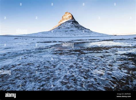 Kirkjufell View During Winter Snow Which Is A High Mountain On The