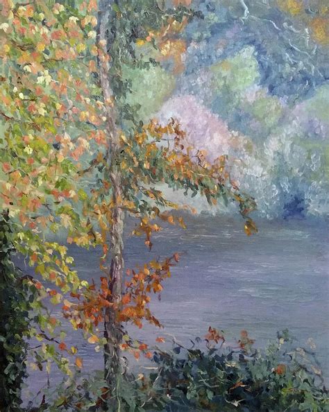 Pastel Tree Lake Painting By Sun Sohovich