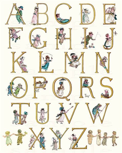 Kate Greenaway Alphabet 002 Wonderful Vintage Alphabet Print 11 X 17
