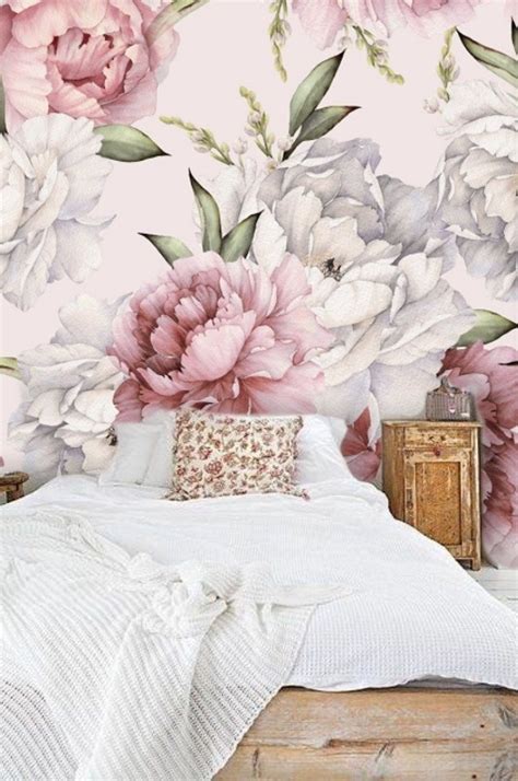 Large Peony Wallpaper Mural Peony Watercolor Wallpaper Soft Etsy Uk Wall Decals For Bedroom