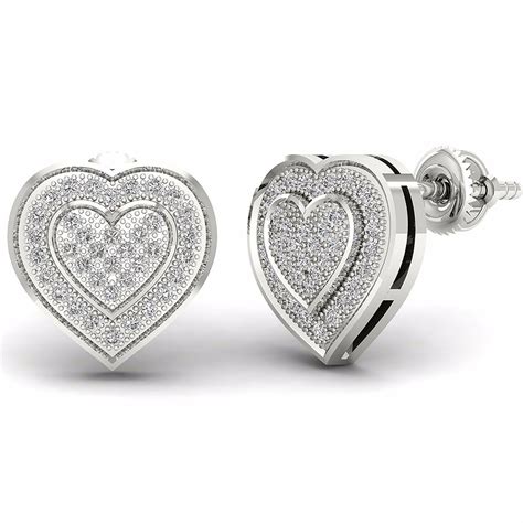 S925 Sterling Silver 020ct Diamond Heart Shaped Stud Earrings Diamond