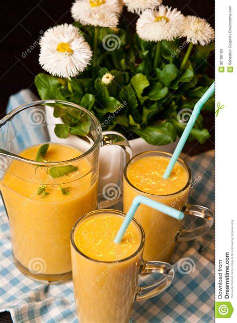 Homemade Orange Banana Juice Still Life Stock Image Image Of