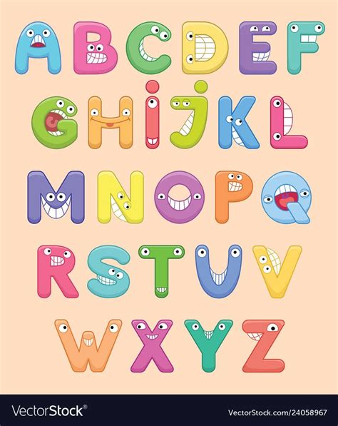 Funny Colorful Cartoon Alphabet Alphabetical Vector Image Alphabet