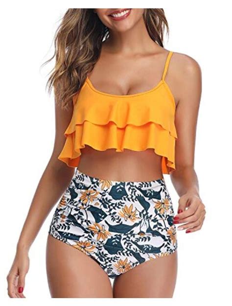 Buy Tempt Me Women Ruffle High Waisted Bikini Two Piece Swimsuits Ruched Bathing Suit Online