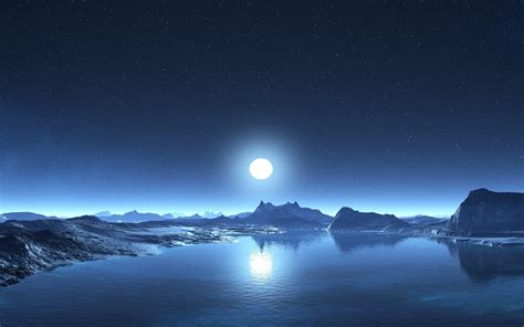 Download 1920x1200 Night Moon Lake Hills Mountain Sci Fi Stars