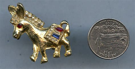 Vintage Gold Tone Donkey Pin Brooch Democrat Rhinesto Gem