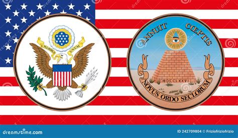 Great Seal Of Usa Obverse And Reverse With Us Flag Stock Vector