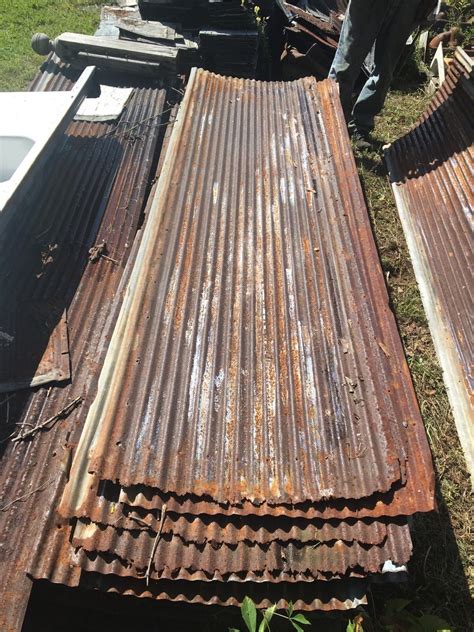One Vintage 8 Ft Corrugated Roof Panel Tin Old Rusty Metal Pick Up Only