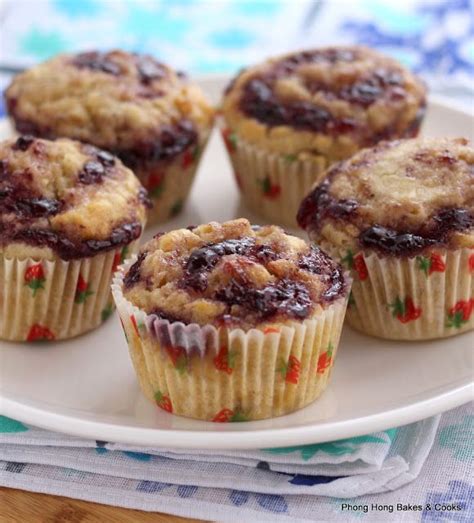 Phong Hong Bakes And Cooks Banana Muffins With Blueberry Jam Topping