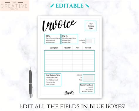 INVOICE TEMPLATE Order Form EDITABLE Custom Receipt Template Etsy