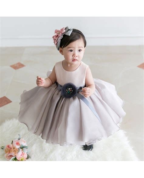 Light Grey Organza Baby Flower Girl Dress Toddler Formal Dress Tg7132