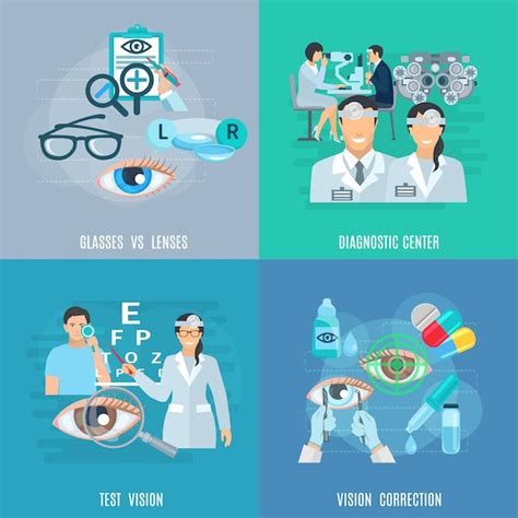 Oculist Ophthalmologist Flat Icons Square Free Vector