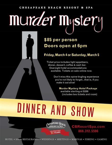 Murder Mystery Dinner Show Friday March 4 Tickets In Chesapeake Beach