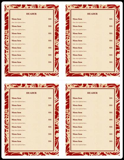 Menu Examples 5 Free Printable Word Pdf Open Office In Word Document