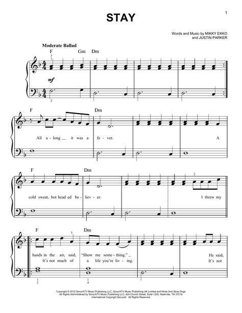 Stay Sheet Music By Rihanna Easy Piano 96861