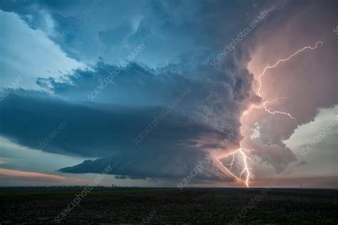 Supercell Thunderstorm And Lightning Kansas Usa Stock Image C035