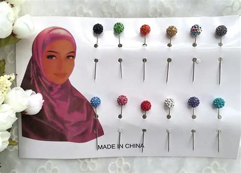 Hijab Pins Brooches Wholesale 12pcs Flower Crystal Muslim For Women